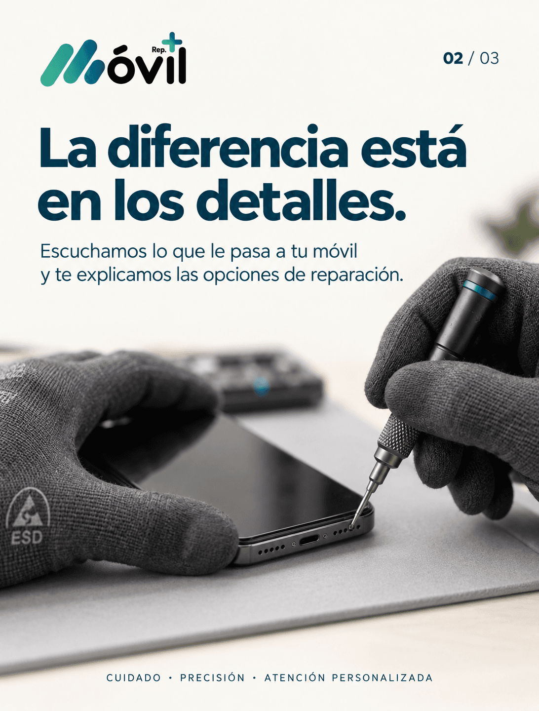 Pieza editorial de campaña sobre reparación precisa de móviles